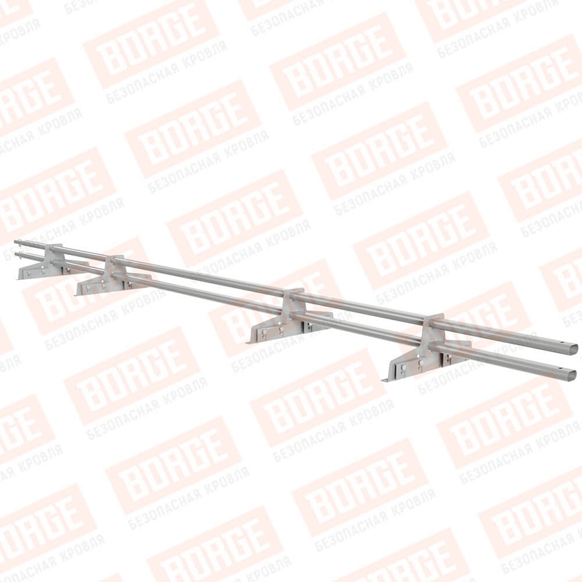 Снегозадержатель трубчатый Русский Рубеж 25х45мм, 3м, 4 опоры, для фальц. кровли, бело-алюминиевый (RAL 9006)