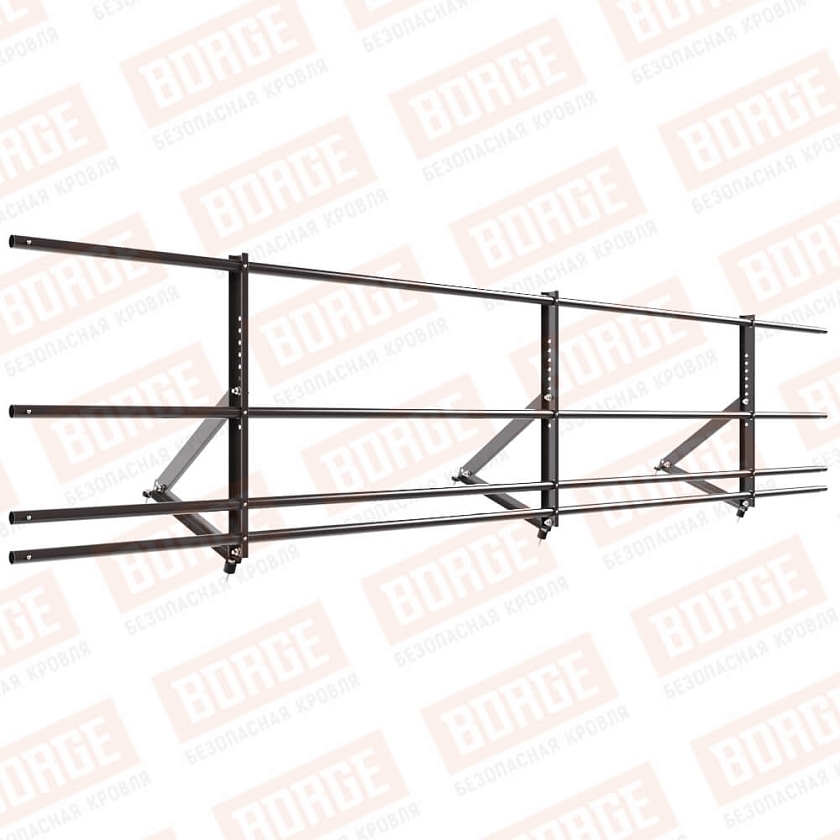 Ограждение кровельное Русский Рубеж H-60см, 3м, серо-коричневый (RR 32), с двумя доп. трубами