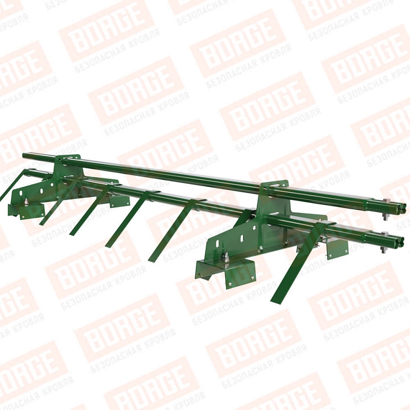 Снегозадержатель трубчатый BORGE 1,5м, 2 опоры, для профнастила Н-114, лиственно-зеленый (RAL 6002)