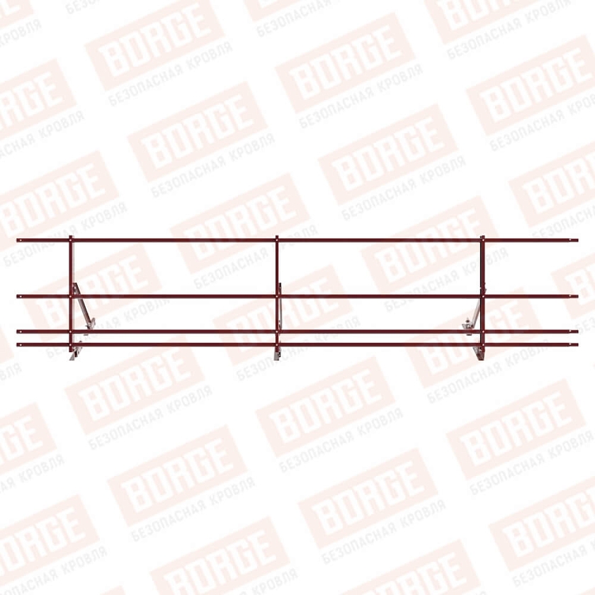 Ограждение кровельное Русский Рубеж H-60см, 3м, для фальцевой кровли, красное вино (RAL 3005), с двумя доп. трубами