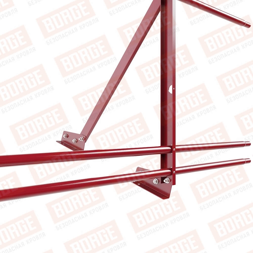 Ограждение кровельное Русский Рубеж H-90см, 3м, для фальцевой кровли, рубиново-красный (RAL 3003), с двумя доп. трубами