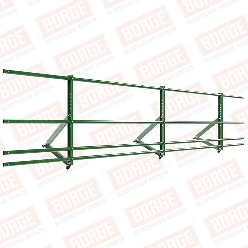 Ограждение кровельное Русский Рубеж H-60см, 3м, лиственно-зеленый (RAL 6002), с двумя доп. трубами