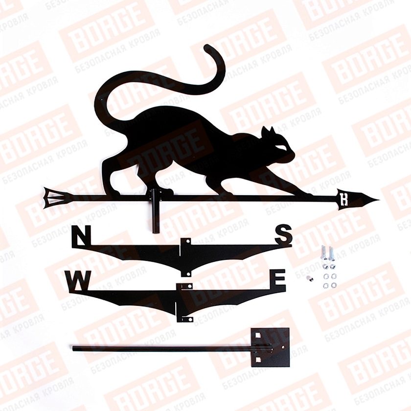 Флюгер BORGE Кошка, 700х350мм, чёрный (RAL 9005 matt)