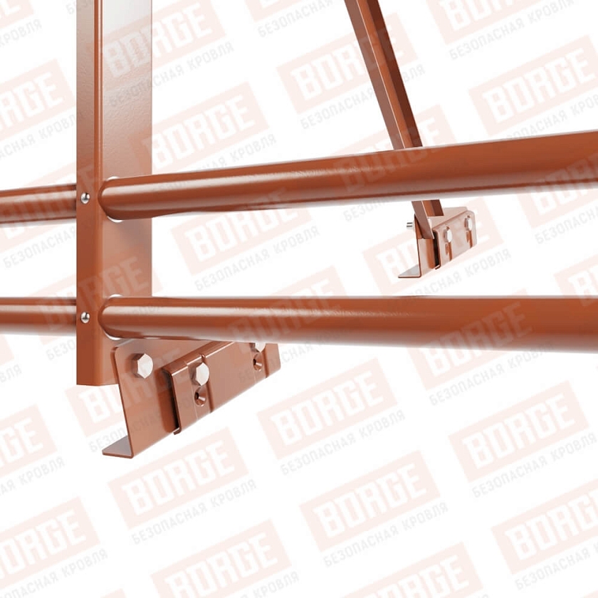 Ограждение кровельное Русский Рубеж H-90см, 3м, для фальцевой кровли, терракотовый (RAL 8004), с двумя доп. трубами