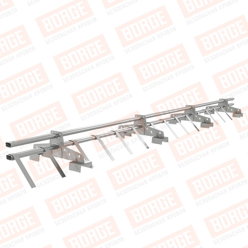 Снегозадержатель трубчатый BORGE 3м, 4 опоры, для профнастила Н-114, бело-алюминиевый (RAL 9006)