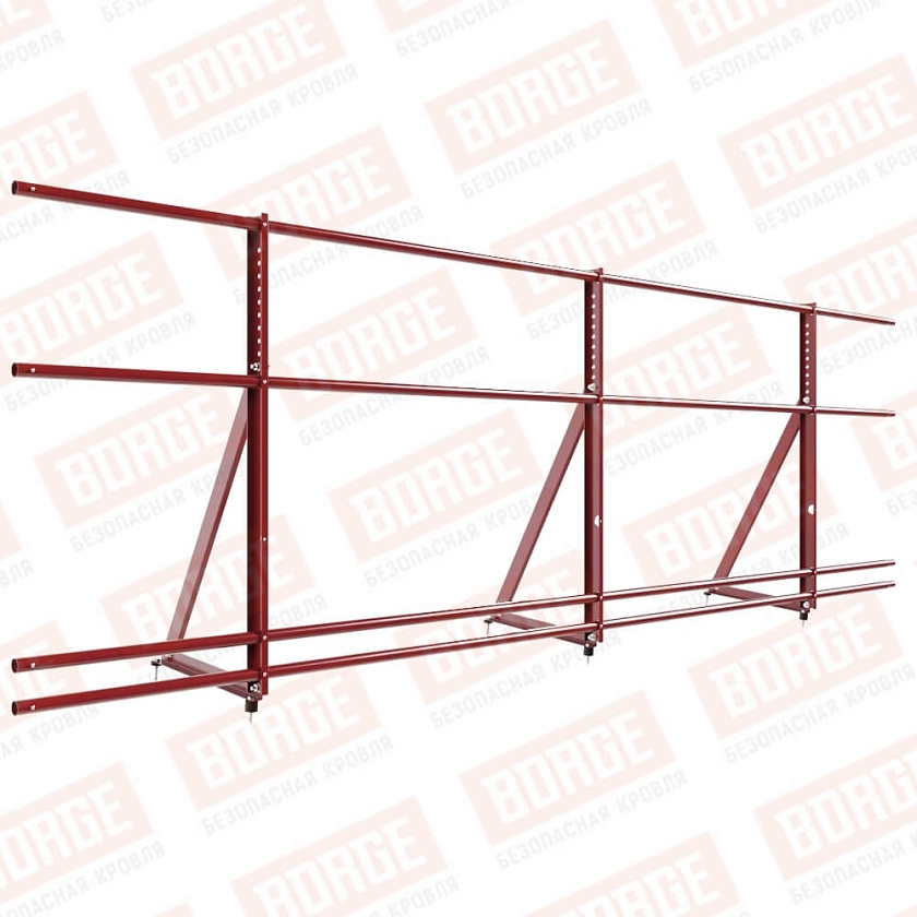 Ограждение кровельное Русский Рубеж H-90см, 3м, коричнево-красный (RAL 3011), с двумя доп. трубами