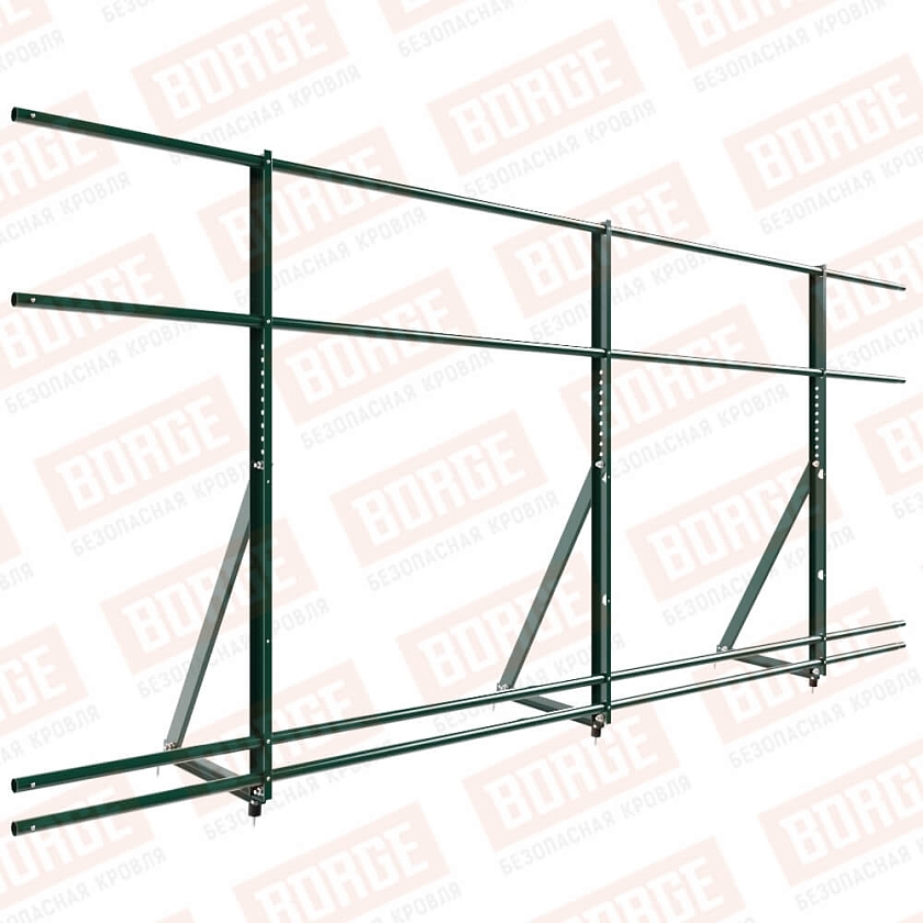 Ограждение кровельное Русский Рубеж H-120см, 3м, зеленый мох (RAL 6005), с двумя доп. трубами