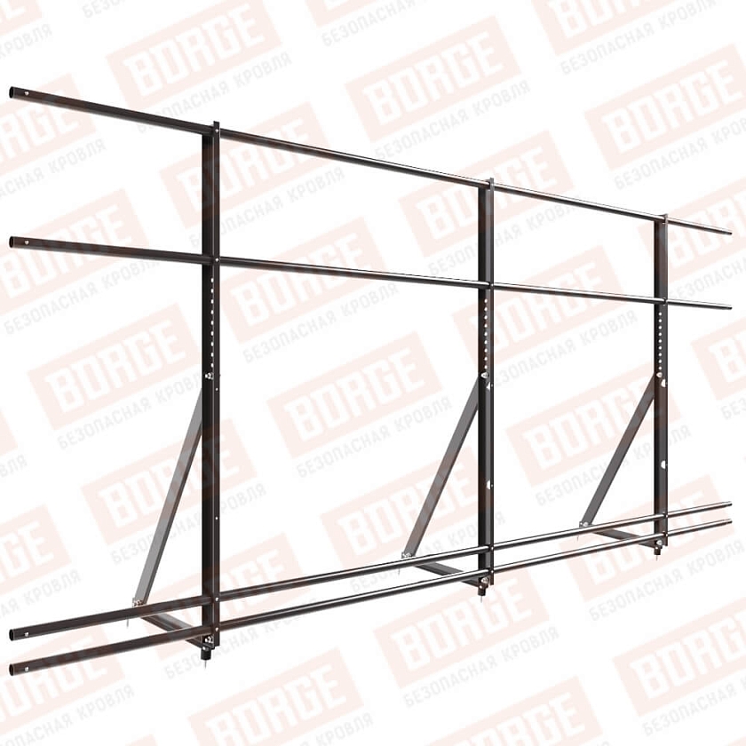 Ограждение кровельное Русский Рубеж H-120см, 3м, серо-коричневый (RR 32), с двумя доп. трубами