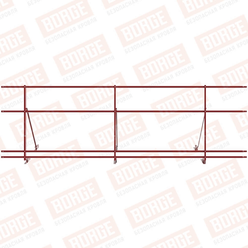 Ограждение декоративное NewLine H-90см, 3м, для фальц. кров., коричнево-красный (RAL 3011), с двумя доп. трубами