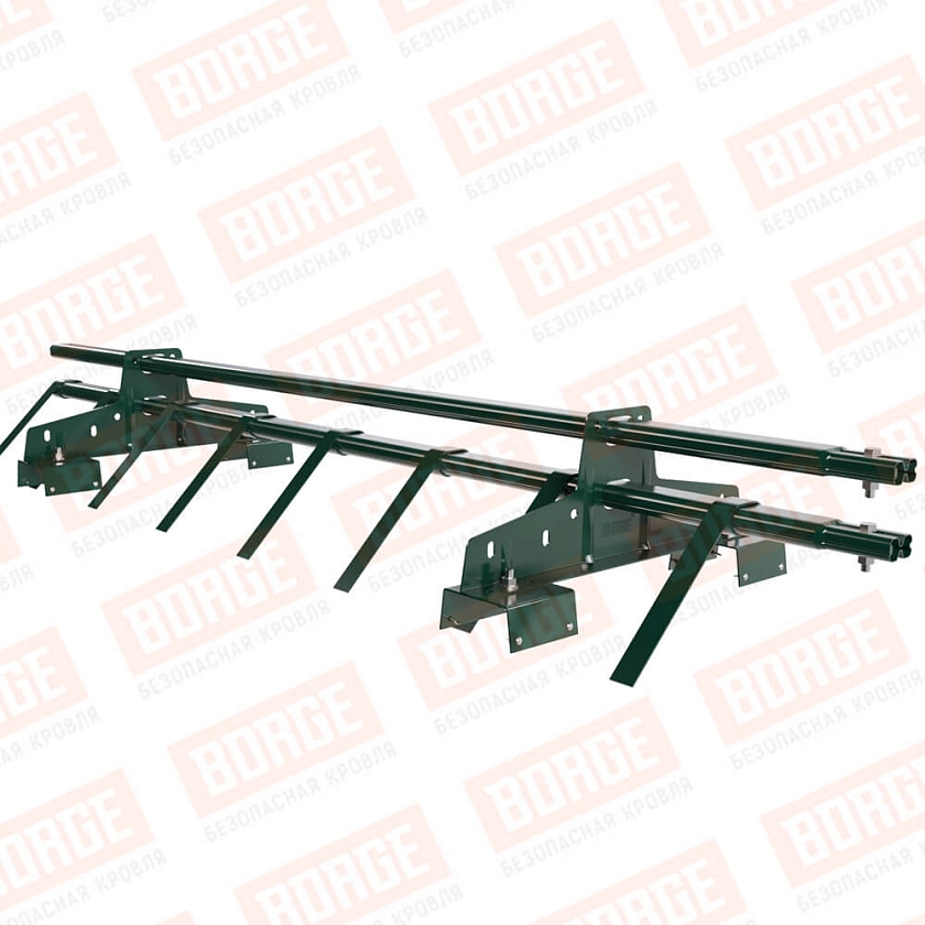 Снегозадержатель трубчатый BORGE 1,5м, 2 опоры, для профнастила Н-114, зеленый мох (RAL 6005)