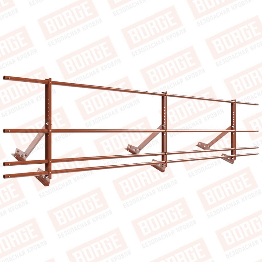 Ограждение кровельное Русский Рубеж H-60см, 3м, для фальцевой кровли, терракотовый (RAL 8004), с двумя доп. трубами