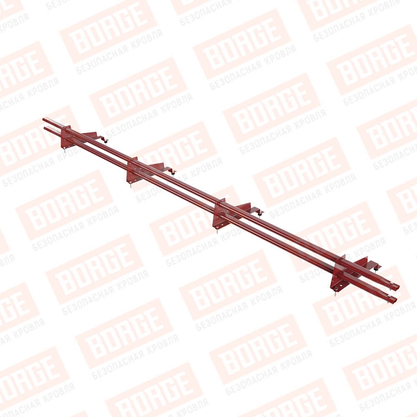 Снегозадержатель трубчатый Русский Рубеж 3м, 4 опоры, для МЧ с выс. ступенькой, коричнево-красный (RAL 3011), 350мм