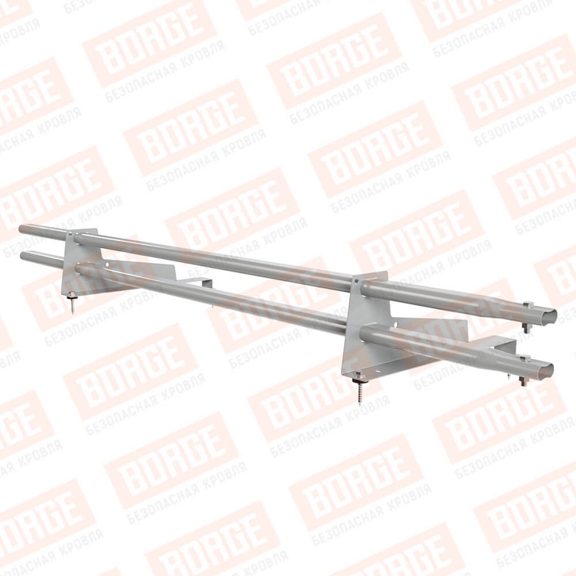 Снегозадержатель трубчатый Русский Рубеж 1,5м, 2 опоры, для МЧ с выс. ступ., бело-алюминиевый (RAL 9006), 400мм