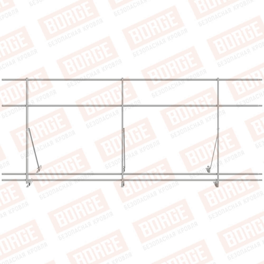 Ограждение декоративное NewLine H-120см, 3м, для фальц. кров., бело-алюминиевый (RAL 9006), с двумя доп. трубами