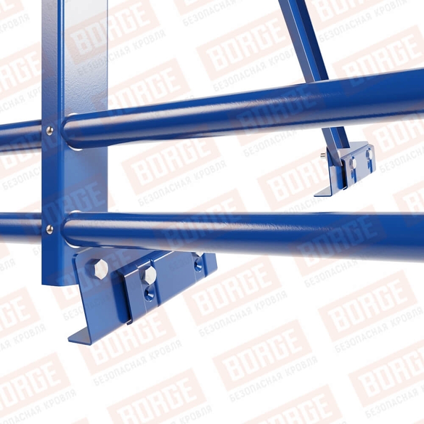 Ограждение кровельное Русский Рубеж H-120см, 3м, для фальцевой кровли, сигнально-синий (RAL 5005), с двумя доп. трубами