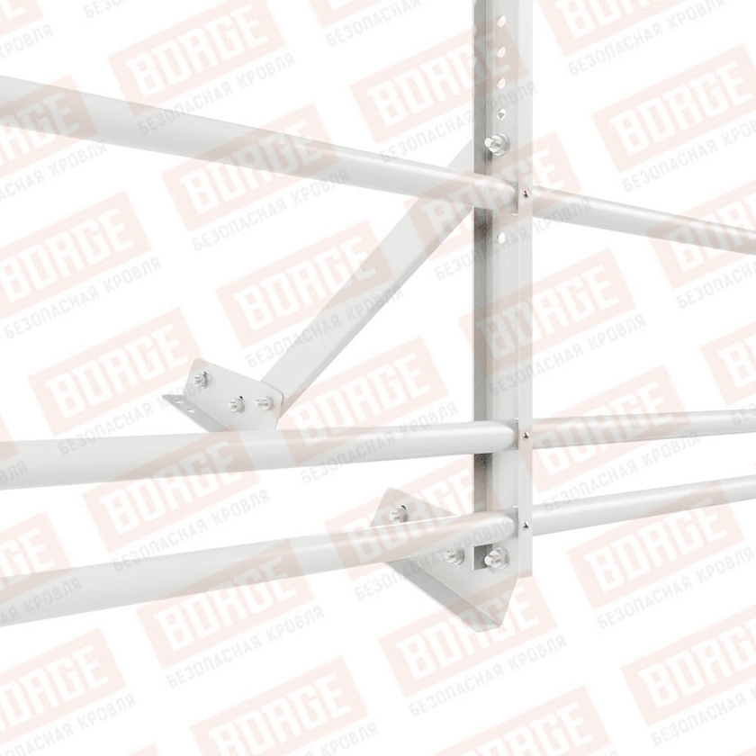 Ограждение кровельное Русский Рубеж H-60см, 3м, для фальцевой кровли, сигнально-белый (RAL 9003), с двумя доп. трубами