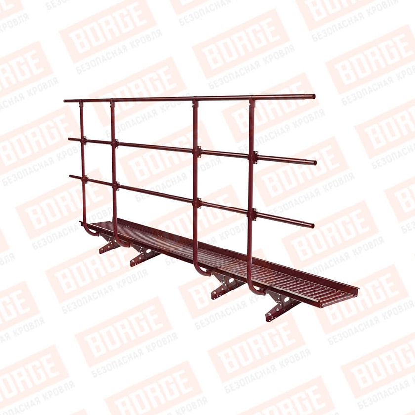 Мостик переходной с ограждением BORGE Н-120см, 3м, для фальцевой кровли, красное вино (RAL 3005)