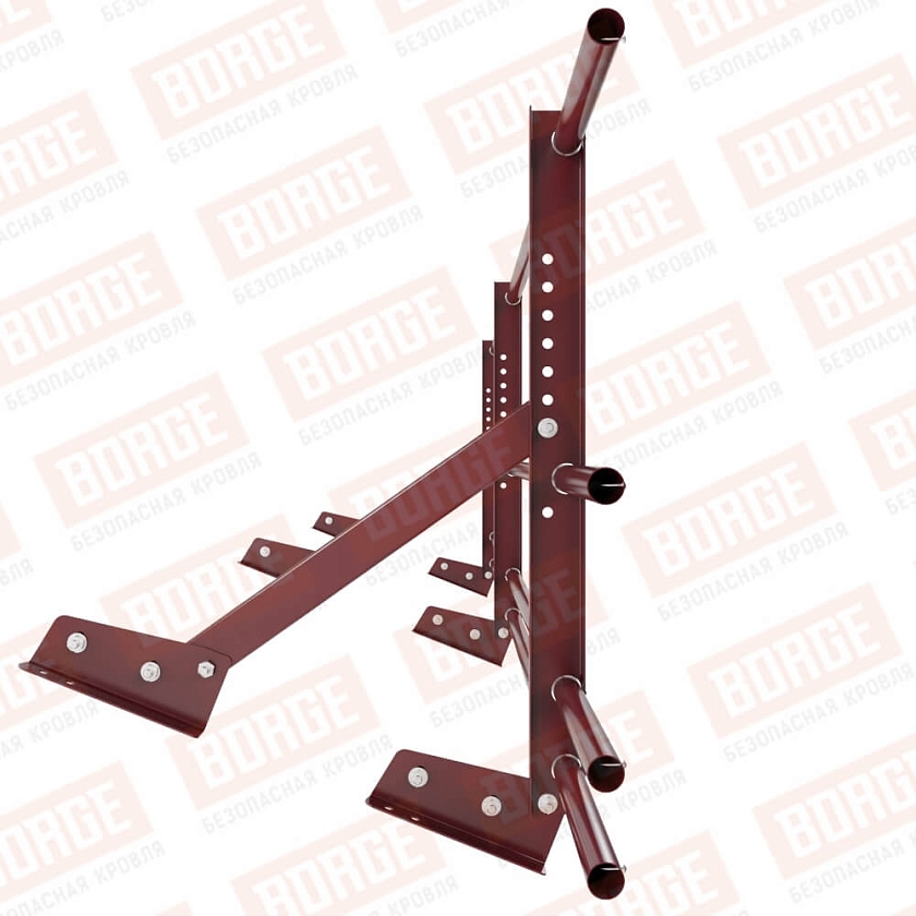 Ограждение кровельное Русский Рубеж H-60см, 3м, для фальцевой кровли, красное вино (RAL 3005), с двумя доп. трубами