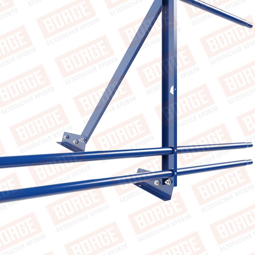 Ограждение кровельное Русский Рубеж H-90см, 3м, для фальцевой кровли, сигнально-синий (RAL 5005), с двумя доп. трубами