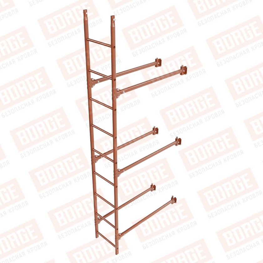 Комплект лестница фасадная BORGE (нижняя секция), 2,7м, терракотовый (RAL 8004)