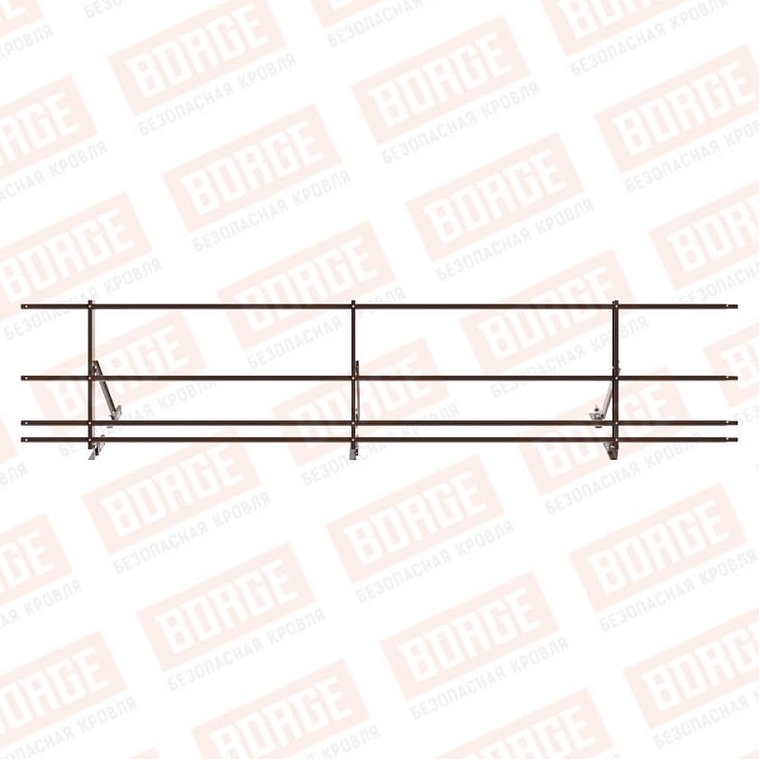 Ограждение кровельное Русский Рубеж H-60см, 3м, для фальцевой кровли, коричневый шоколад (RAL 8017), с двумя доп. трубами