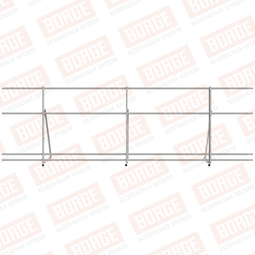 Ограждение кровельное Русский Рубеж H-90см, 3м, бело-алюминиевый (RAL 9006), с двумя доп. трубами