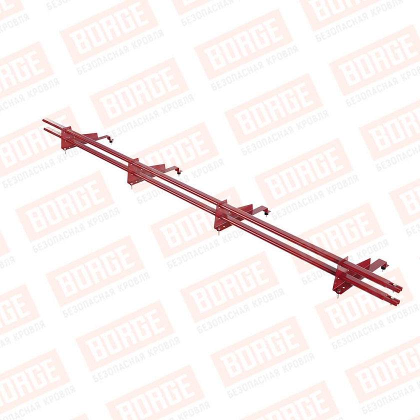 Снегозадержатель трубчатый BORGE 3м, 4 опоры, для МЧ с выс. ступ., рубиново-красный (RAL 3003), 400мм