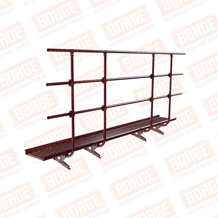 Мостик переходной с ограждением BORGE Н-120см, 3м, для фальцевой кровли, красное вино (RAL 3005)