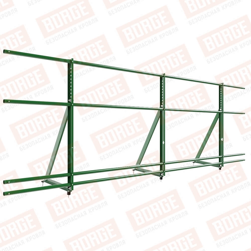 Ограждение кровельное Русский Рубеж H-90см, 3м, лиственно-зеленый (RAL 6002), с двумя доп. трубами