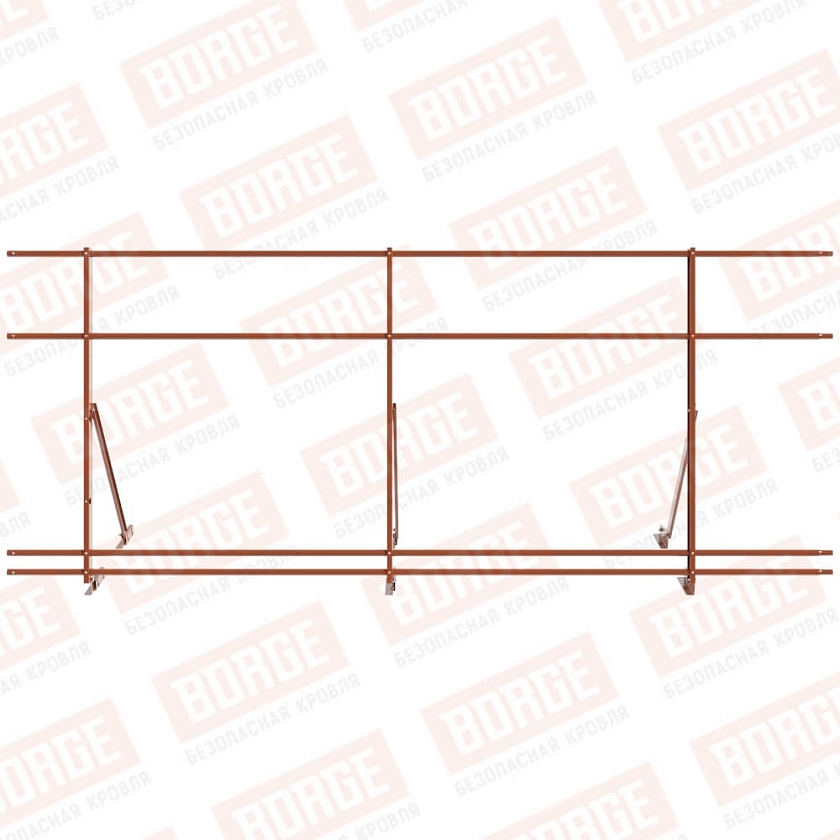 Ограждение кровельное Русский Рубеж H-120см, 3м, для фальцевой кровли, терракотовый (RAL 8004), с двумя доп. трубами