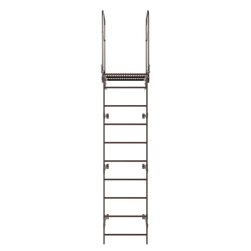 Лестница пожарная П1-1 с площадкой переходной 800х800мм BORGE, Н-3м, W-0.8м, оцинк., коричневый шоколад (RAL 8017)