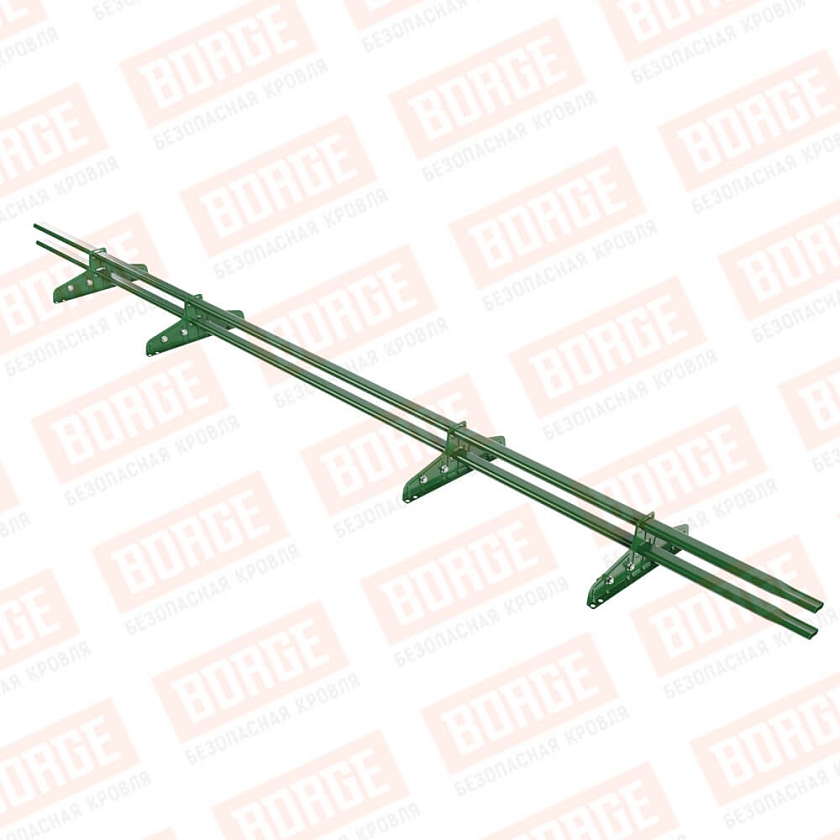 Снегозадержатель трубчатый Русский Рубеж 20х40мм, 3м, 4 опоры, для фальц. кровли, лиственно-зеленый (RAL 6002)