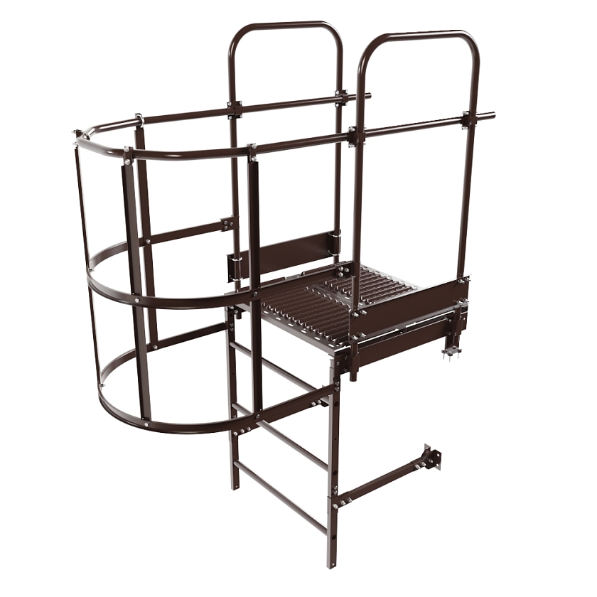 Лестница пожарная П1-2 с площадкой переходной 800х800мм BORGE, Н-1м, W-0.8м, оцинк., коричневый шоколад (RAL 8017)