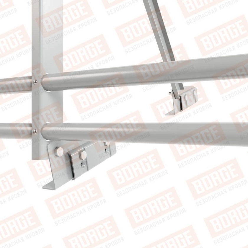 Ограждение кровельное Русский Рубеж H-90см, 3м, для фальцевой кровли, бело-алюминиевый (RAL 9006), с двумя доп. трубами