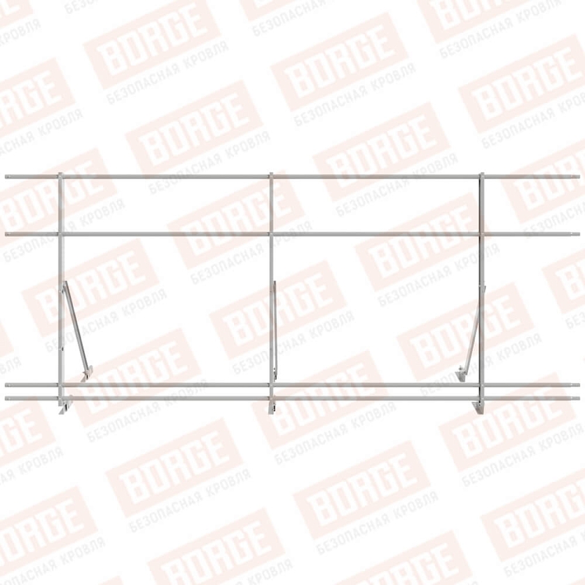 Ограждение кровельное Русский Рубеж H-120см, 3м, для фальцевой кровли, бело-алюминиевый (RAL 9006), с двумя доп. трубами