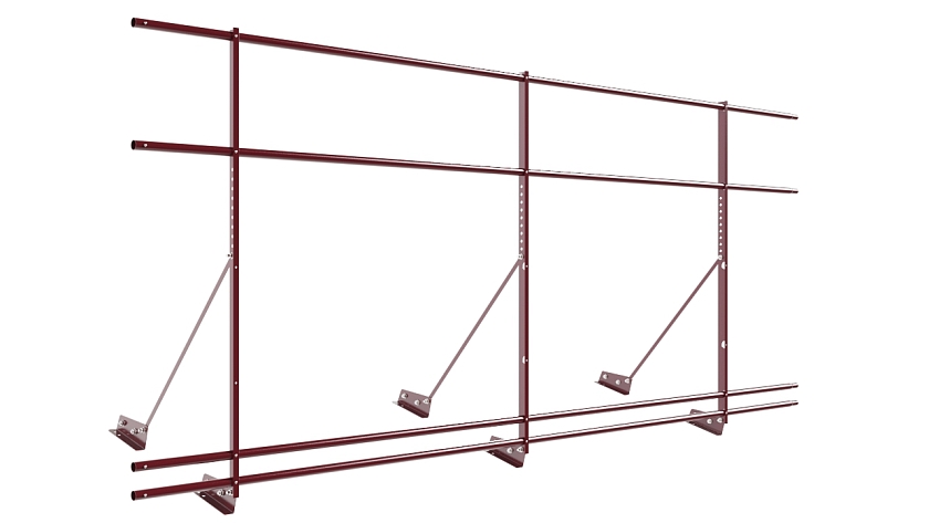 Ограждение кровельное NewLine H-120см, 3м, для фальц. кров., красное вино (RAL 3005), с двумя доп. трубами