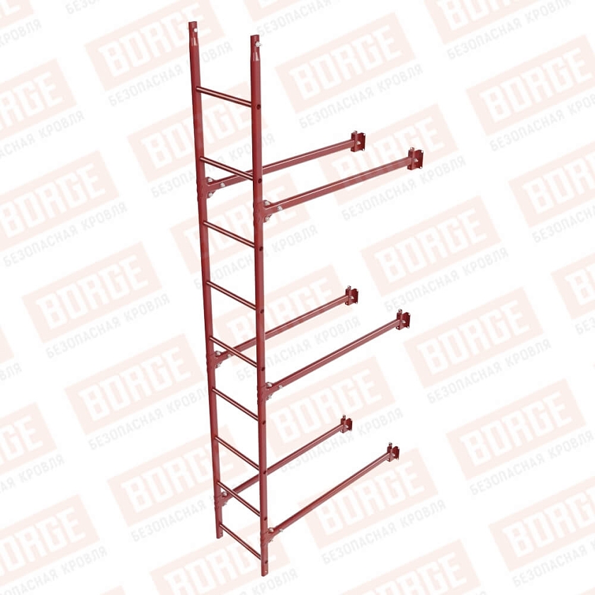 Комплект лестница фасадная BORGE (нижняя секция), 2,7м, коричнево-красный (RAL 3011)