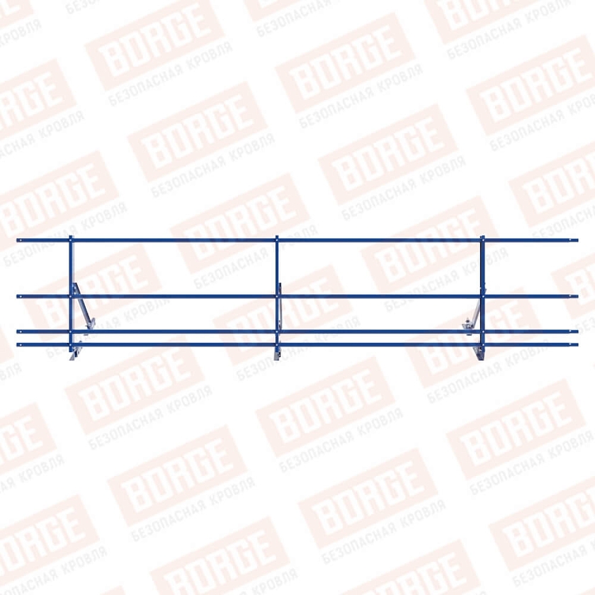 Ограждение кровельное Русский Рубеж H-60см, 3м, для фальцевой кровли, сигнально-синий (RAL 5005), с двумя доп. трубами