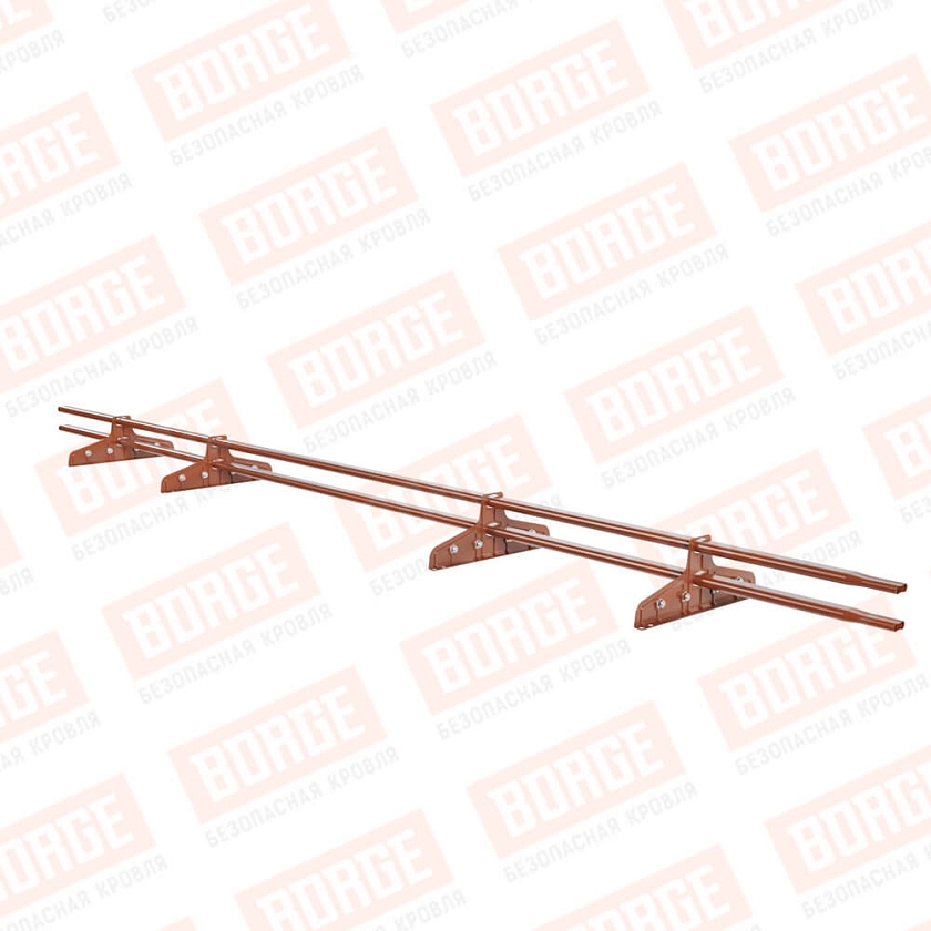 Снегозадержатель трубчатый Русский Рубеж 20х40мм, 3м, 4 опоры, для фальц. кровли, терракотовый (RAL 8004)