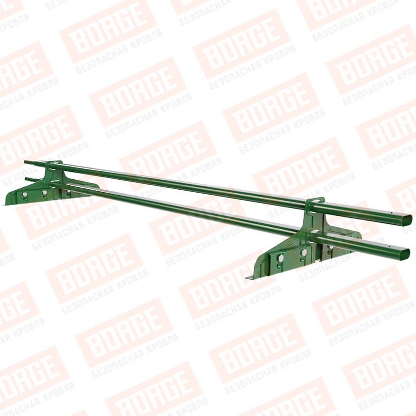 Снегозадержатель трубчатый Русский Рубеж 20х40мм, 1,5м, 2 опоры, для фальц. кровли, лиственно-зеленый (RAL 6002)