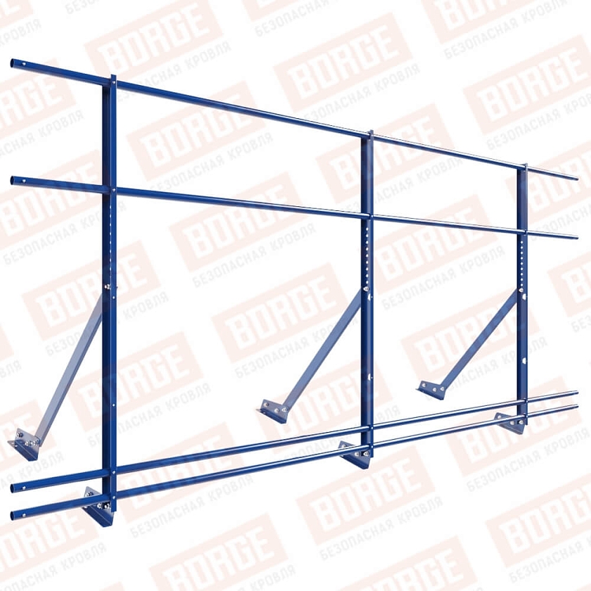 Ограждение кровельное Русский Рубеж H-120см, 3м, для фальцевой кровли, сигнально-синий (RAL 5005), с двумя доп. трубами