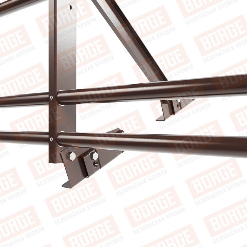 Ограждение кровельное Русский Рубеж H-60см, 3м, для фальцевой кровли, коричневый шоколад (RAL 8017), с двумя доп. трубами