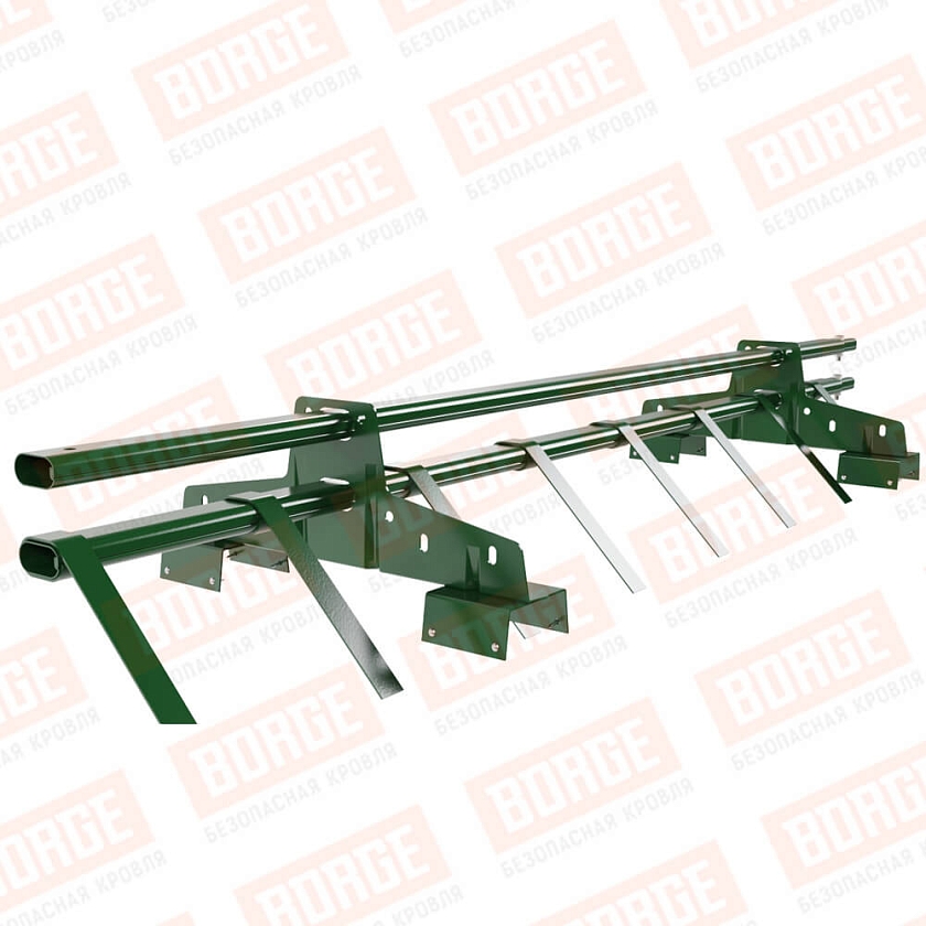 Снегозадержатель трубчатый BORGE 1,5м, 2 опоры, для профнастила Н-114, лиственно-зеленый (RAL 6002)