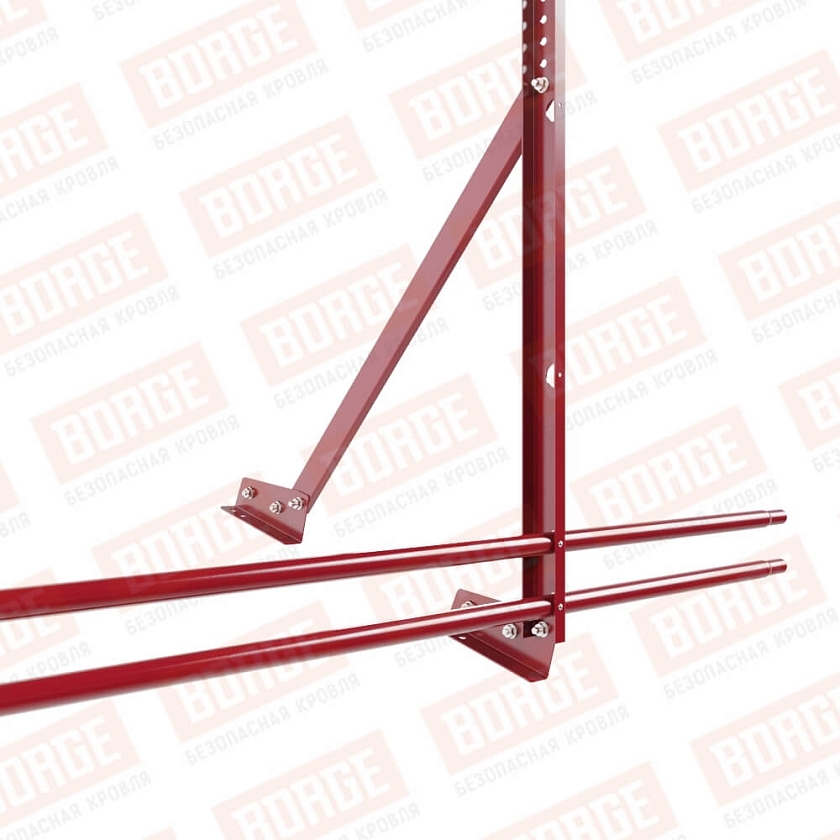 Ограждение кровельное Русский Рубеж H-120см, 3м, для фальцевой кровли, рубиново-красный (RAL 3003), с двумя доп. трубами
