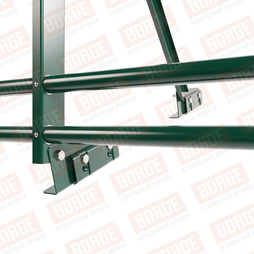 Ограждение кровельное Русский Рубеж H-90см, 3м, для фальцевой кровли, зеленый мох (RAL 6005), с двумя доп. трубами