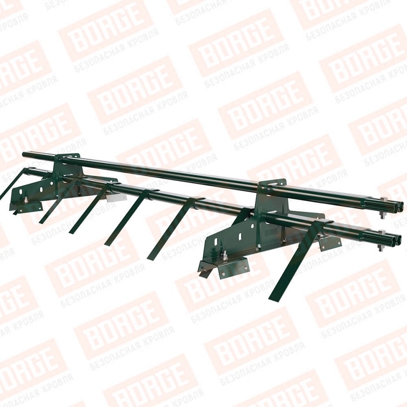 Снегозадержатель трубчатый BORGE 1,5м, 2 опоры, для профнастила Н-60, Н-75, зеленый мох (RAL 6005)