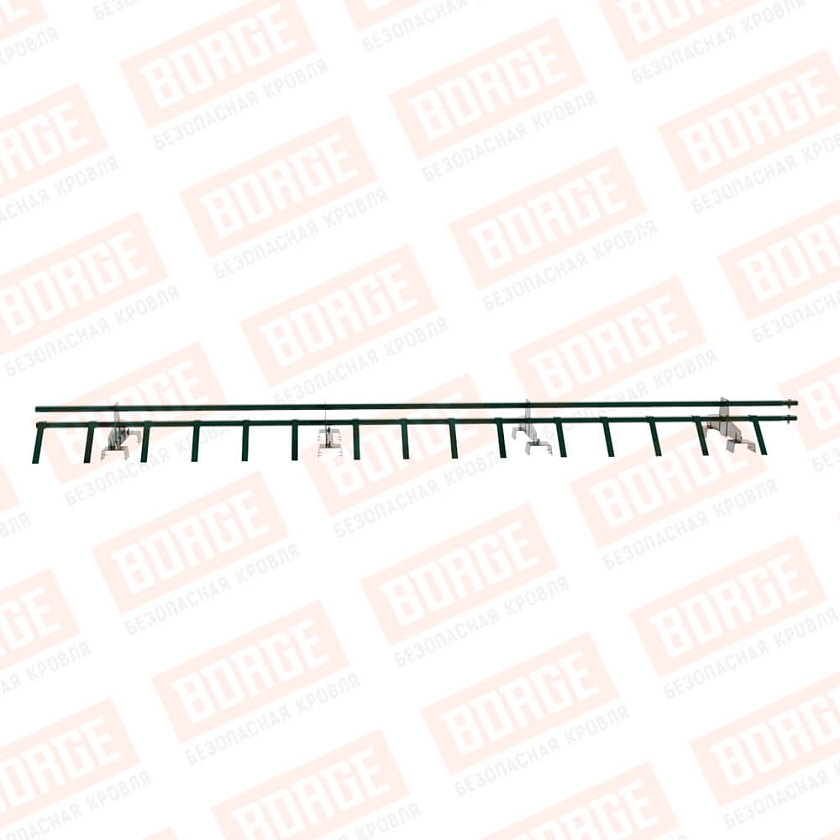 Снегозадержатель трубчатый BORGE 3м, 4 опоры, для профнастила Н-114, зеленый мох (RAL 6005)