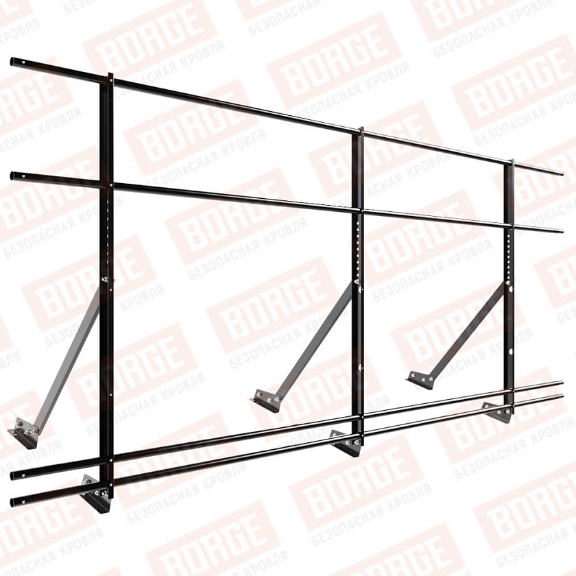 Ограждение кровельное Русский Рубеж H-120см, 3м, для фальцевой кровли, чёрный (RAL 9005), с двумя доп. трубами