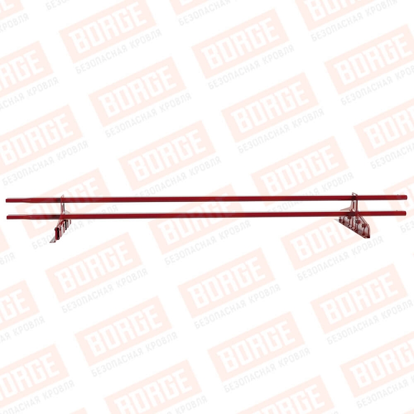 Снегозадержатель трубчатый Русский Рубеж 20х40мм, 1,5м, 2 опоры, для фальц. кровли, рубиново-красный (RAL 3003)