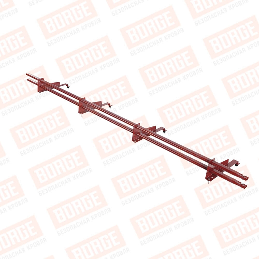Снегозадержатель трубчатый Русский Рубеж 3м, 4 опоры, для МЧ с выс. ступенькой, коричнево-красный (RAL 3011), 400мм